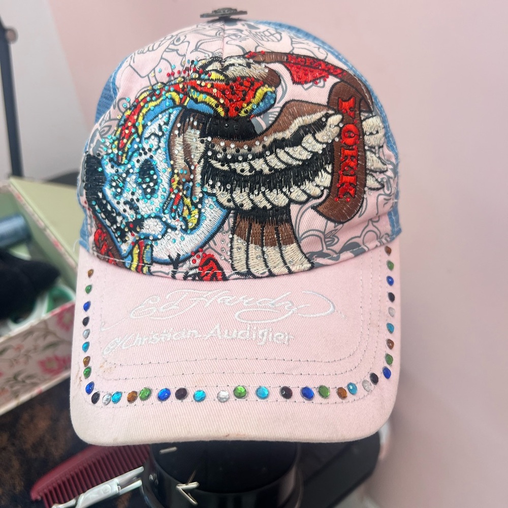 Ed hardy baseball cap for women baby pink and baby blue